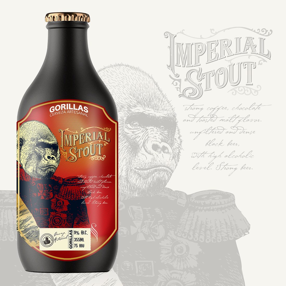 Verpackungsdesign – Imperial Stout · Holzschnitt-Illustration