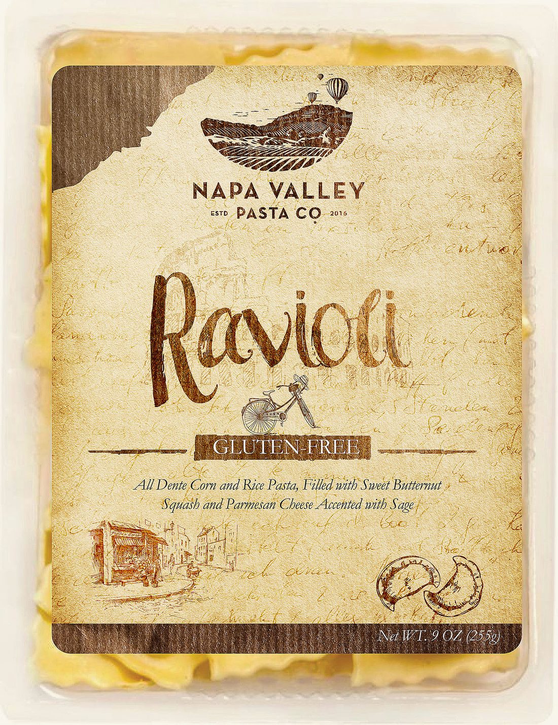 Verpackungsdesign – Napa Valley Ravioli · rustikale Anmutung