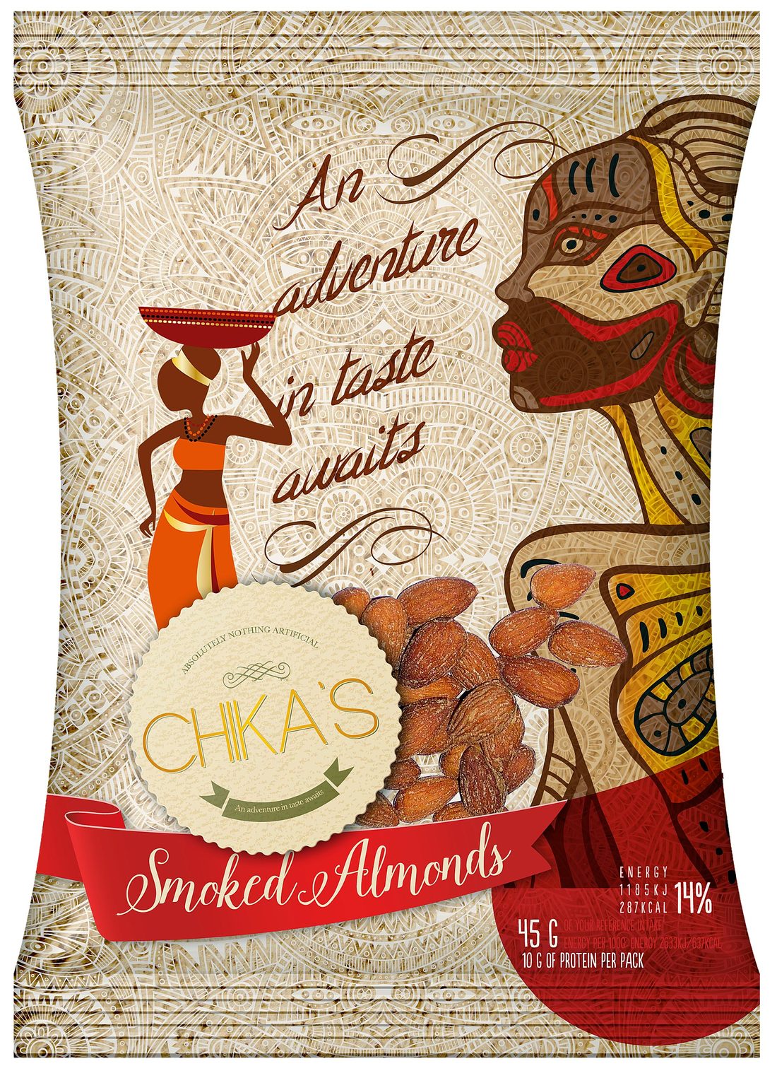 Verpackungsdesign – Smoked Almonds · illustrierte Snackverpackung