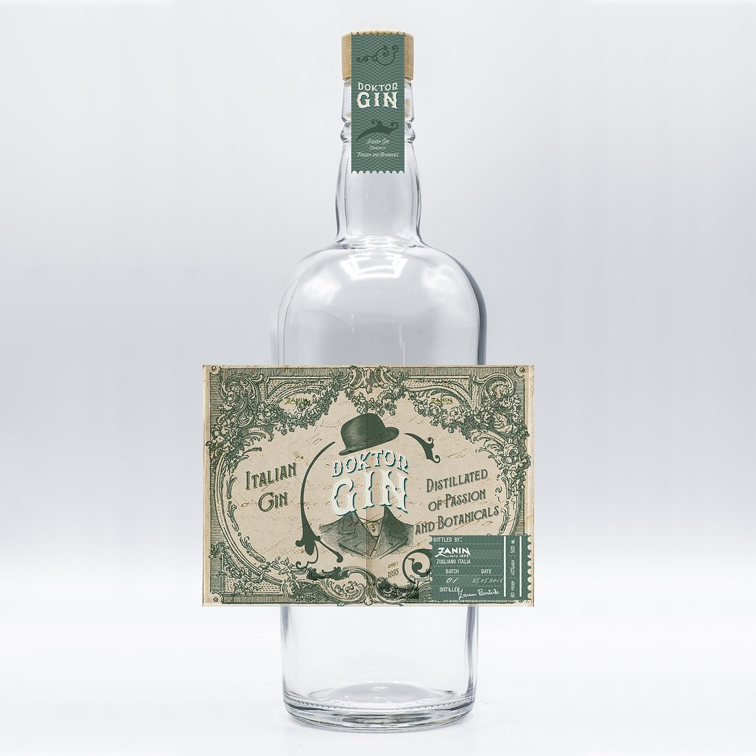 Verpackungsdesign – Premium Gin · Letterpress-Etikett