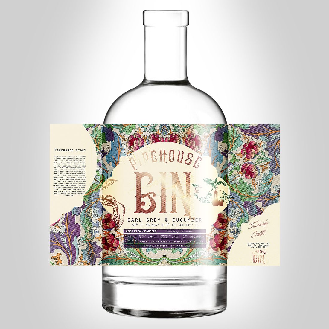 Verpackungsdesign – Pipehouse Gin · Art-Nouveau-Etikett
