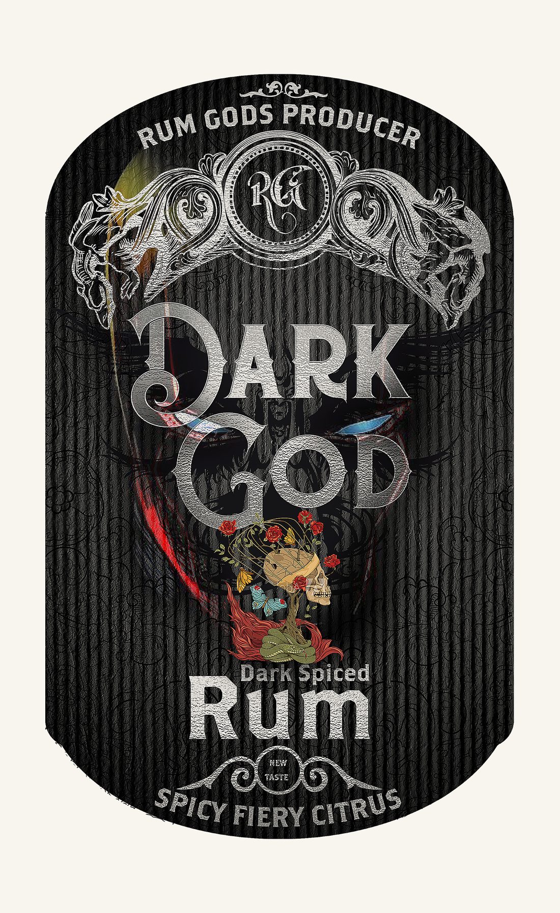 Verpackungsdesign – Dark God Rum · Black-Label-Veredelung