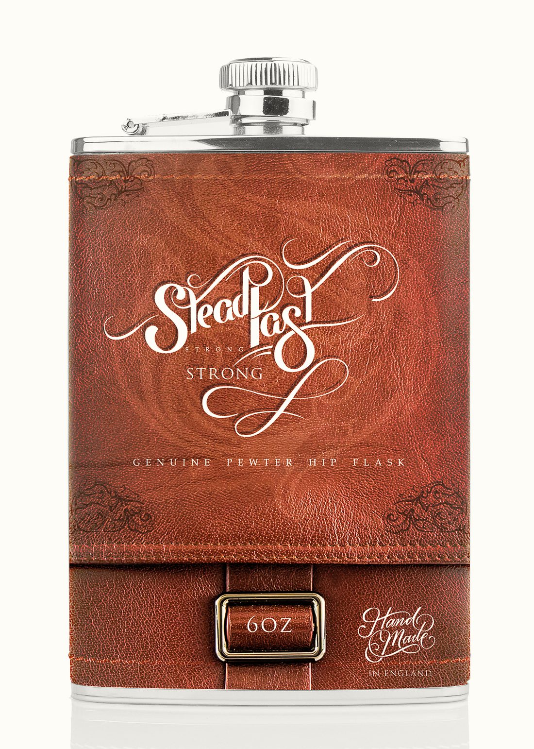 Verpackungsdesign – Steadfast · Leder-Flachmann (Barzubehör)