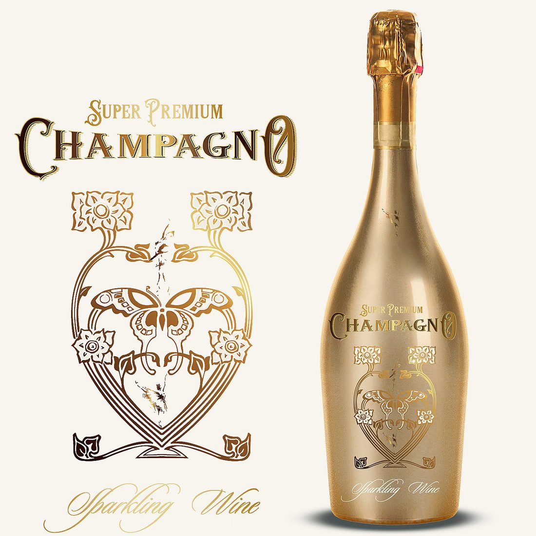 Verpackungsdesign – Champagno · Gold-Prägung